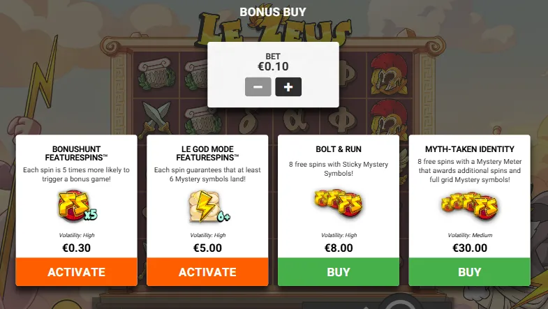 le Zeus bonus 